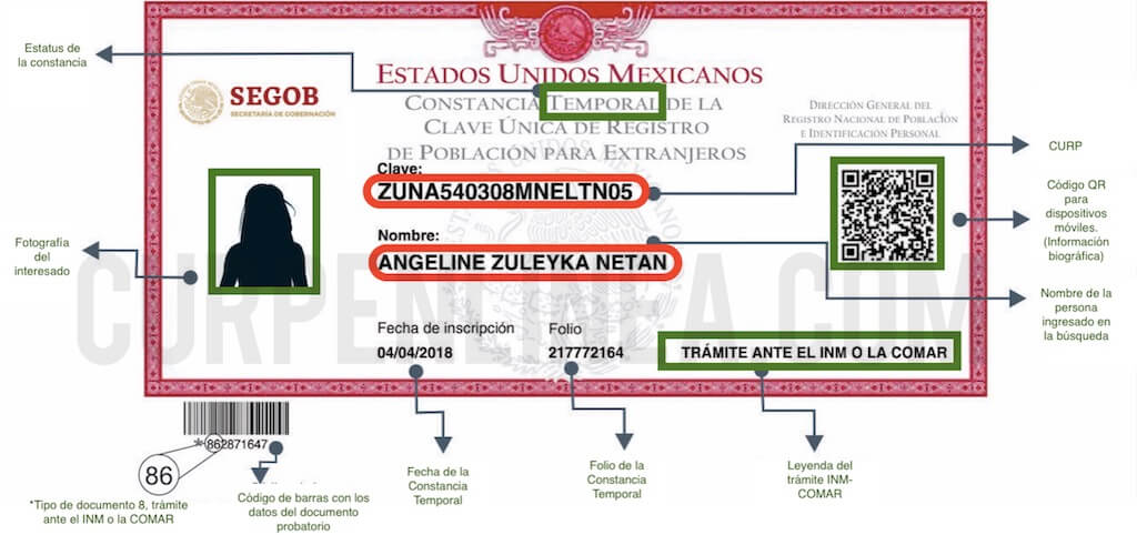 ejemplo de curp de extranjeros