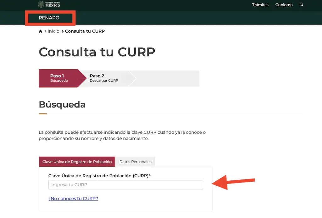 CURP Certificada por Renapo paso 2