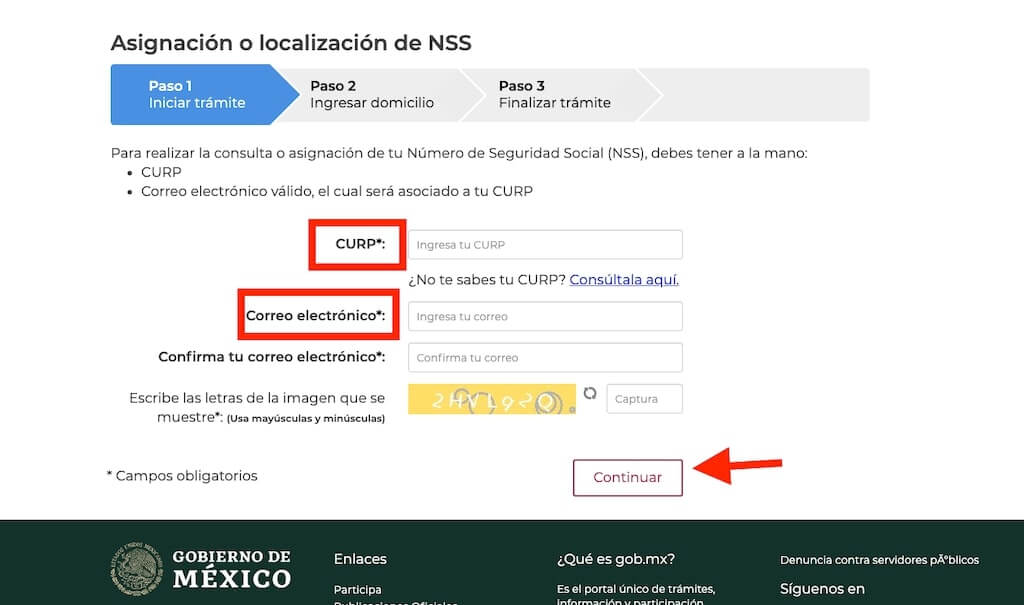 NSS con CURP en línea paso 3