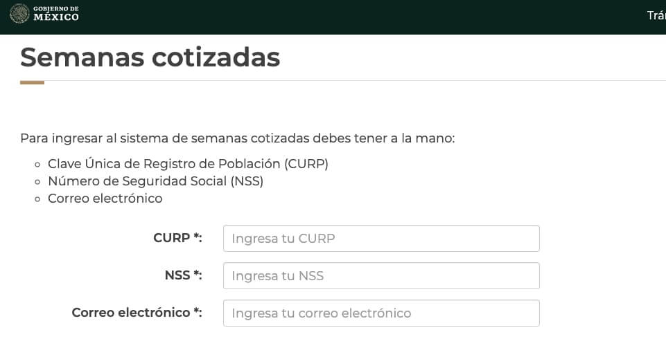 pagina de inicio del sistema de semanas cotizadas del imss